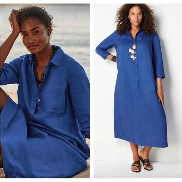 J. Jill Dresses & Skirts - NWT Medium J. JILL Linen Midi Shirt Dress Amalfi Coast Blue